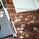 A ceramic piggy bank sitting on a student dorm desk next to an open laptop and notebook